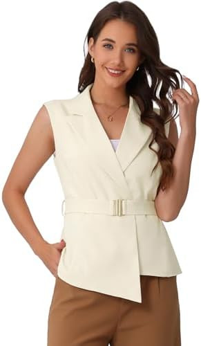 Allegra K Business Casual Blazer Vest for Women's Belted Dressy Sleeveless Blazer | Amazon (US)