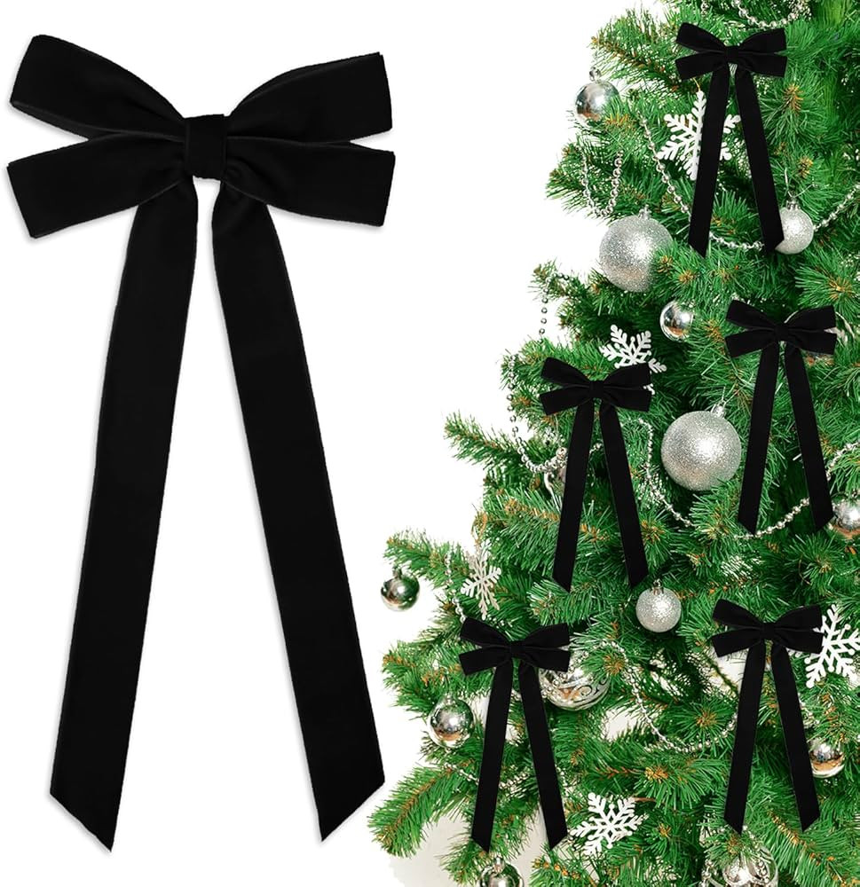 12 PCS Black Velvet Christmas Bows Ornaments Decorations, 10.2'' Vintage Long Velvet Bows Decor O... | Amazon (US)