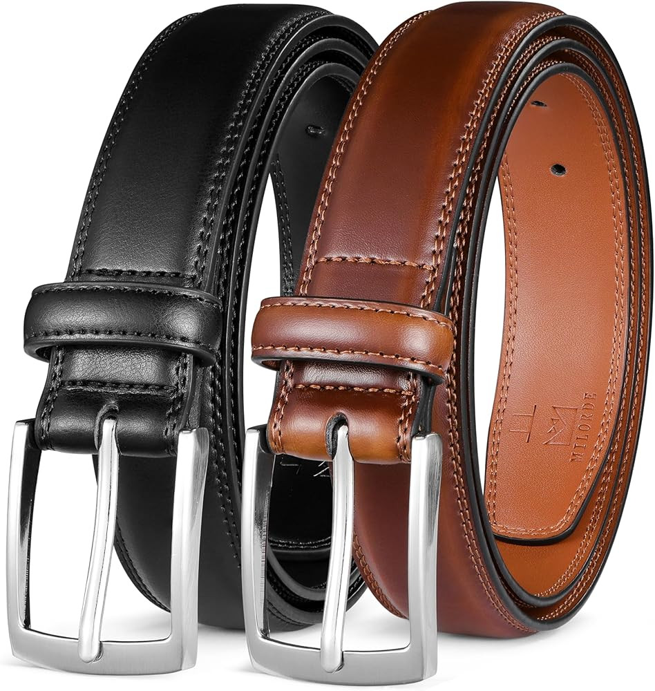 MILORDE Men's Leather Dress Belt 2Pack, Handmade, Genuine Leather, Fashion & Classic Designs for ... | Amazon (US)