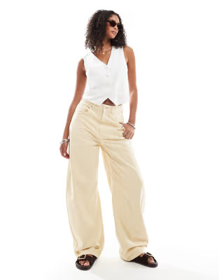 ASOS DESIGN high waisted barrel leg jeans in lemon | ASOS | ASOS (Global)