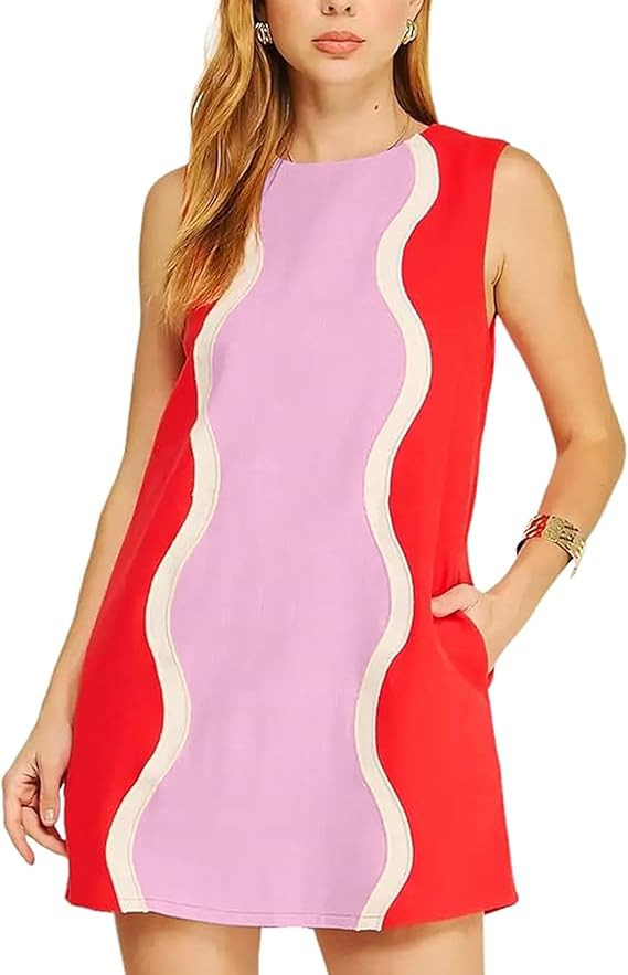 Womens Sleeveless Color Block Mini Dress Summer Crewneck Tank Shift Dresses Casual A Line Beach S... | Amazon (US)
