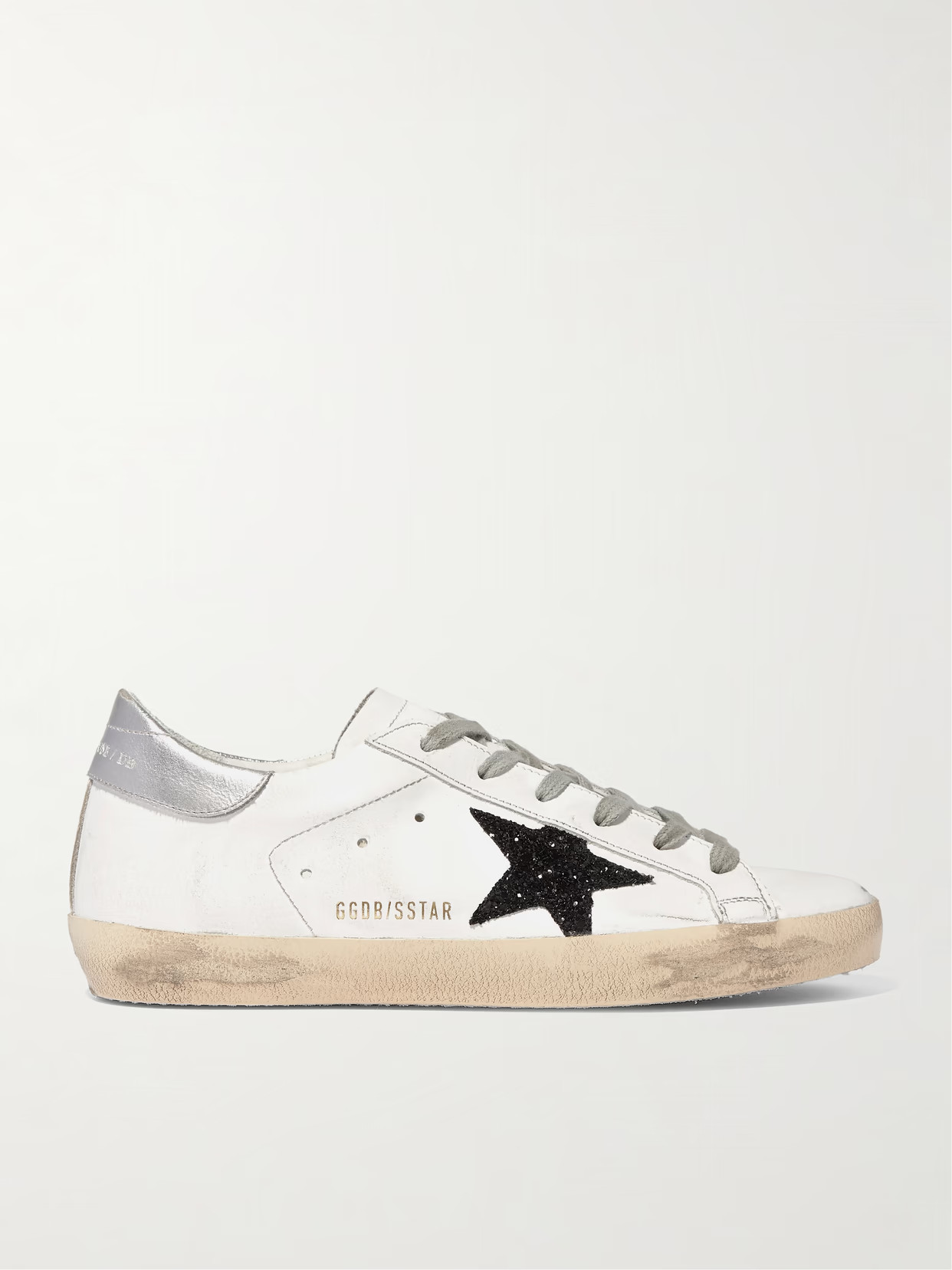Golden Goose - Superstar Glittered Distressed Leather Sneakers - White | NET-A-PORTER (US)