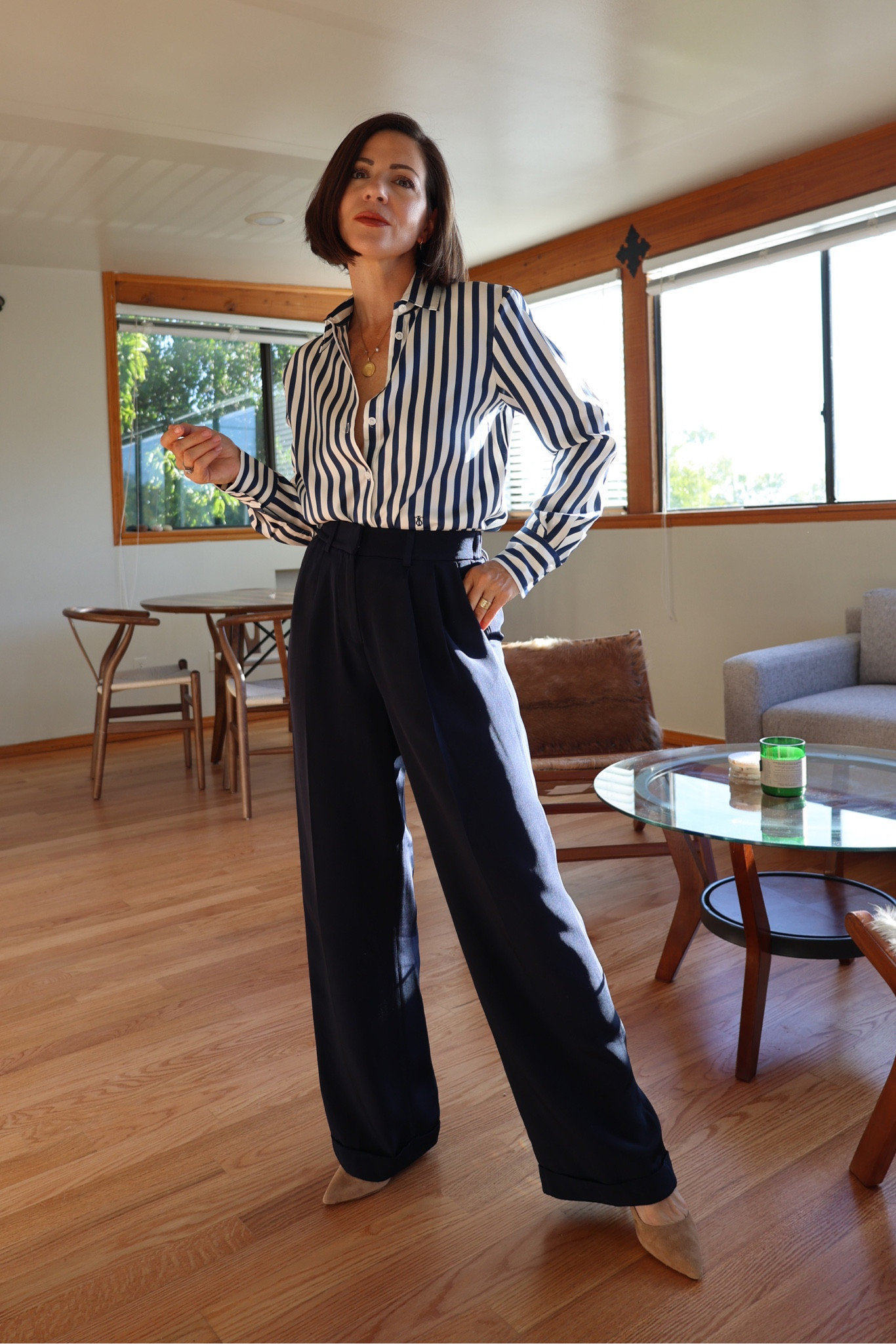 Amalfi Stripe Silk Shirtdress with Belt