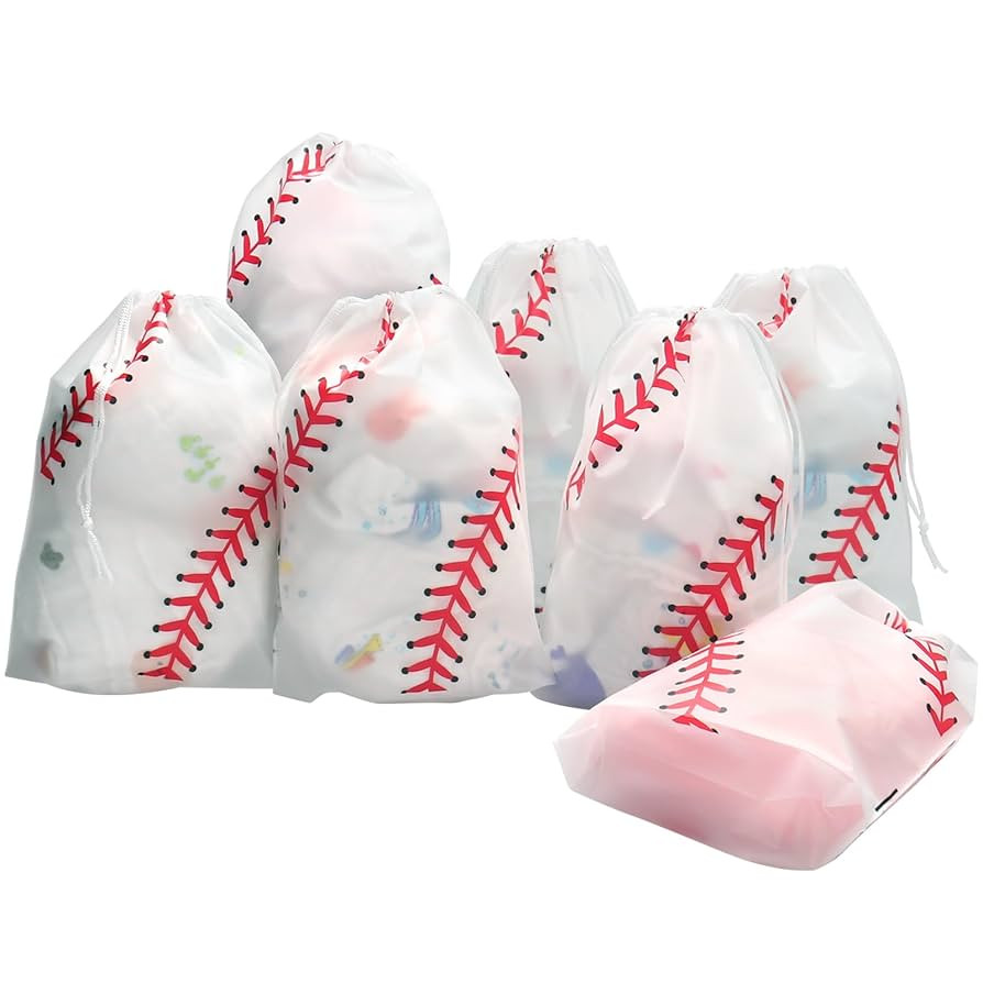 KERINGO 50 Pack Baseball Snack Bags Drawstring Baseball Party Favor Bags Plastic Baseball Goodie ... | Amazon (US)