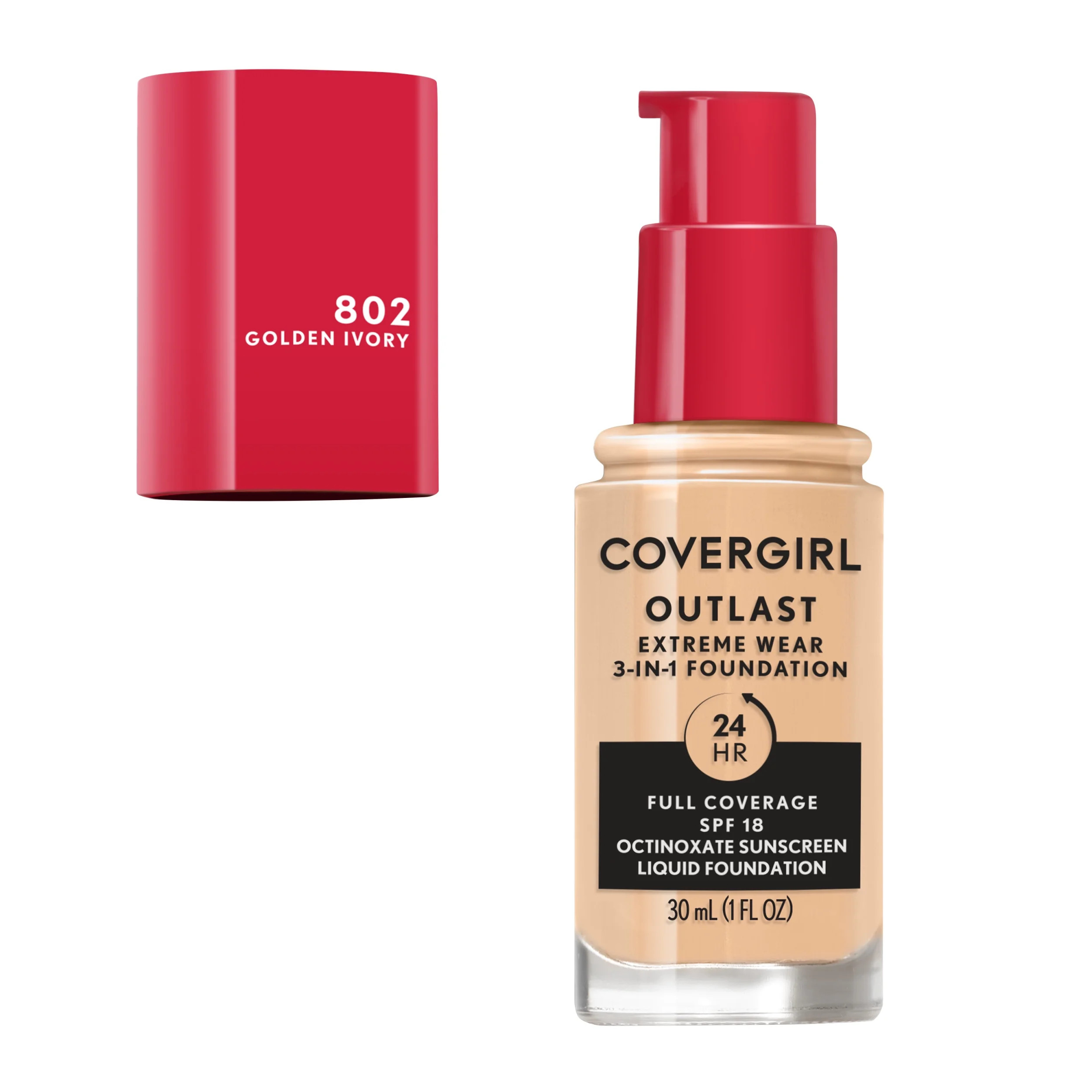 COVERGIRL Outlast Extreme Wear Foundation SPF18, 802 Golden Ivory, 1 oz, Liquid Foundation, Found... | Walmart (US)