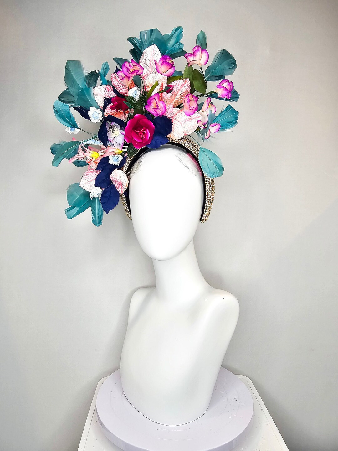 Kentucky Derby Hat Fascinator Rhinestone Crystal Headband With Red Pink Blue Purple Silk Flowers ... | Etsy (US)