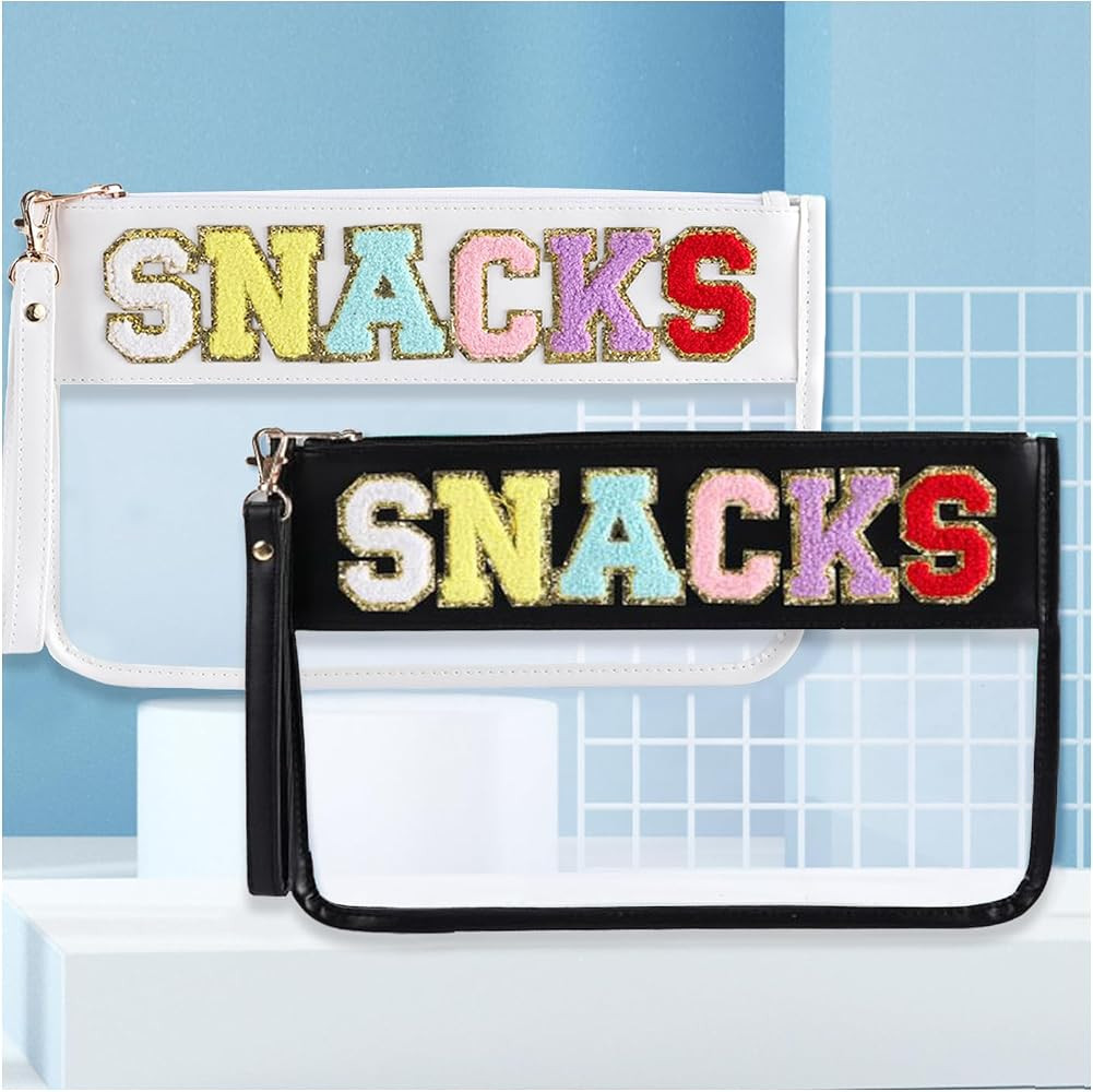 Snack Bags Clear Travel Pouch Makeup Bag Chenille Letter BagsWith Zipper,2PCS Cosmetic Bag for Wo... | Amazon (US)