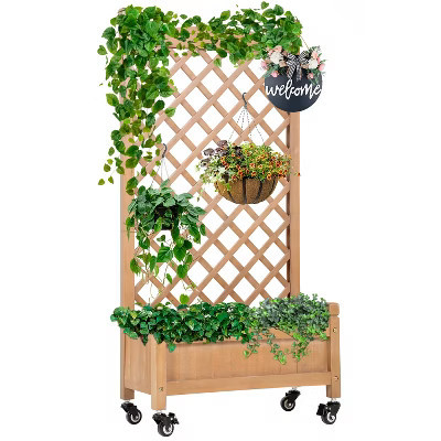 FDW Planter Box with Trellis 51" H Raised Garden Bed Trellis Hard Acacia Wood Raised Garden Beds with Grid and Drainage Holes for Outdoor, Nature | Target