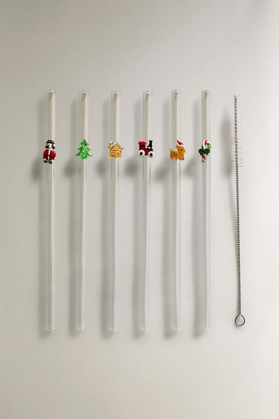 SET OF GLASS STRAWS WITH CHRISTMAS FIGURES (SET OF 6) | Zara US