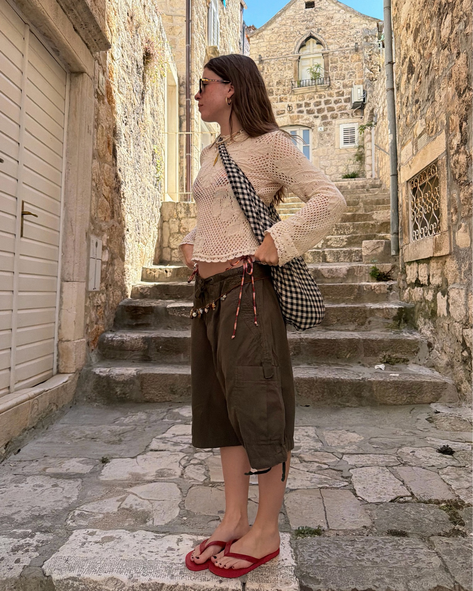Summer outfit, cargo shorts, knit top, beach outfit, beach cover up, summer holiday outfit, red Havaianas

#LTKsummer #LTKeurope #LTKtravel