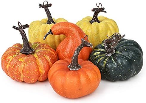 Lvydec Artificial Pumpkins Set Harvest Decoration, 6pcs Assorted Color Pumpkins Realistic Foam Pu... | Amazon (US)