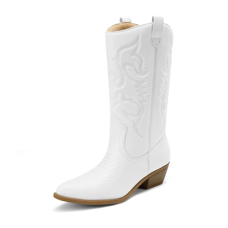 DREAM PAIRS Women's Mid-Calf Western Cowboy Boots Classic Embroidered Cowgirl Boots Wide Width | Walmart (US)