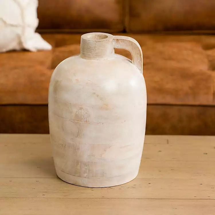 New! Whitewashed Mango Wood Vase with Handle | Kirkland's Home