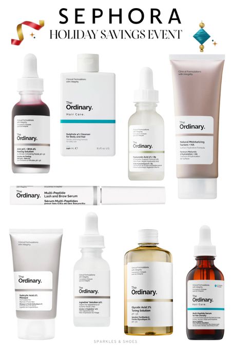 The #Sephora Holiday Savings Event is here!  So many amazing products are included amazing best sellers from the skincare brand, The Ordinary.  It includes their  Hyaluronic Acid 2% + B5 Hydrating Serum,  Glycolic Acid 7% Exfoliating Toning Solution,  AHA 30% + BHA 2% Exfoliating Peeling Solution,  Argireline Solution 10%, Multi-Peptide Lash and Brow Serum,  Natural Moisturizing Factors + HA,  Azelaic Acid 10% Suspension Brightening Cream, Salicylic Acid 2% Masque, and more! 

#giftideas #makeup #theordinary 

#LTKSeasonal #LTKbeauty