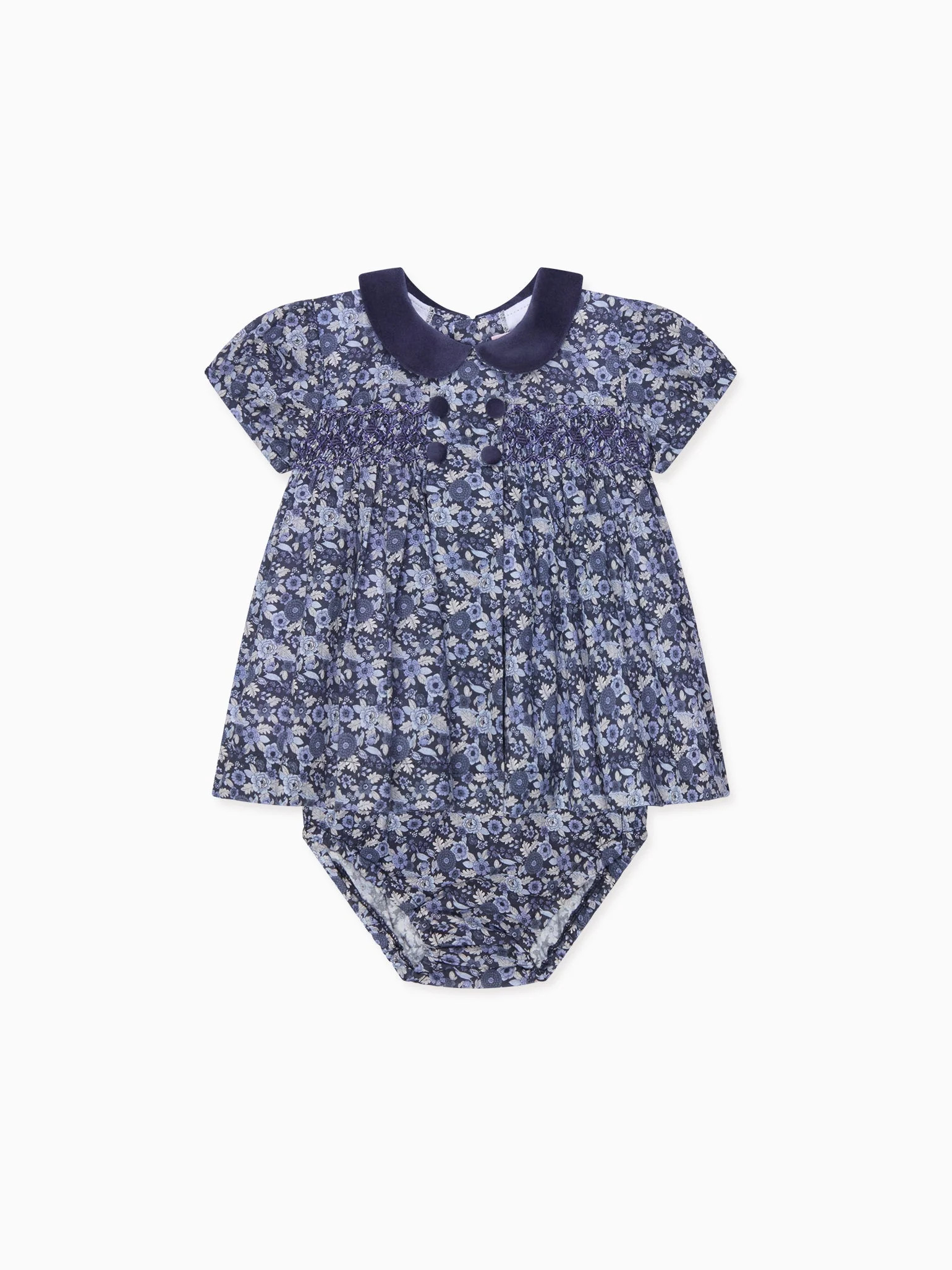 Navy Floral Arcadia Baby Girl Hand-Smocked Set | La Coqueta (US)