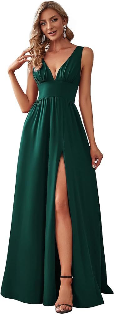 Ever-Pretty Women's Deep V-Neck Sleeveless Side Slit Floor Length Evening Dress 0168B-USA | Amazon (US)