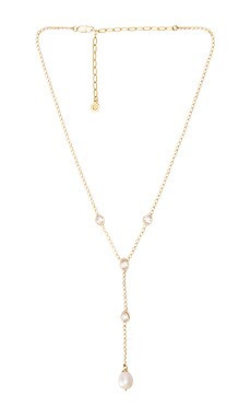 Ettika Dotted Crystal And Pearl Lariat Necklace in Clear Crystal & Gold from Revolve.com | Revolve Clothing (Global)