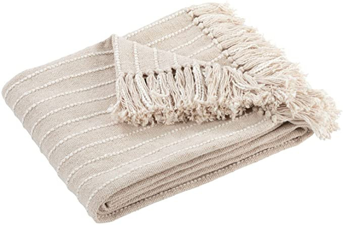 Nate Home by Nate Berkus Lightweight Textured Weave Cotton Throw Blanket with Fringe Detail - Bre... | Amazon (US)