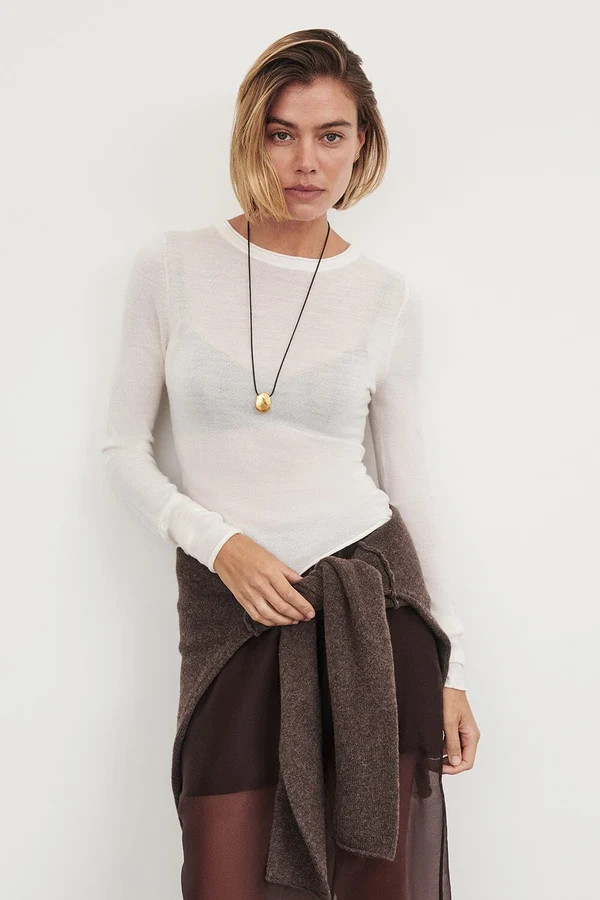 DUKE OFF WHITE LONG SLEEVE MERINO KNIT TOP | DISSH