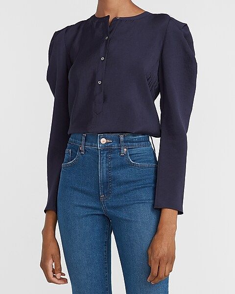 Puff Sleeve Button Front Top | Express