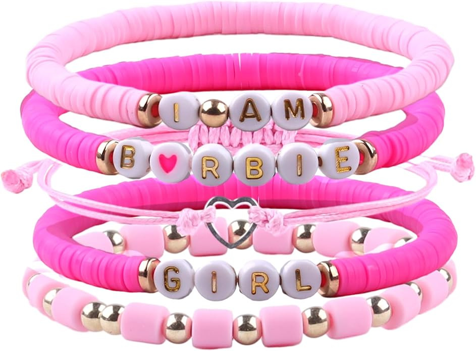 Pink Girl Christmas Bracele, Stackable Rainbow Beaded Stretch Pink jewelry Bracelets set for Wome... | Amazon (US)