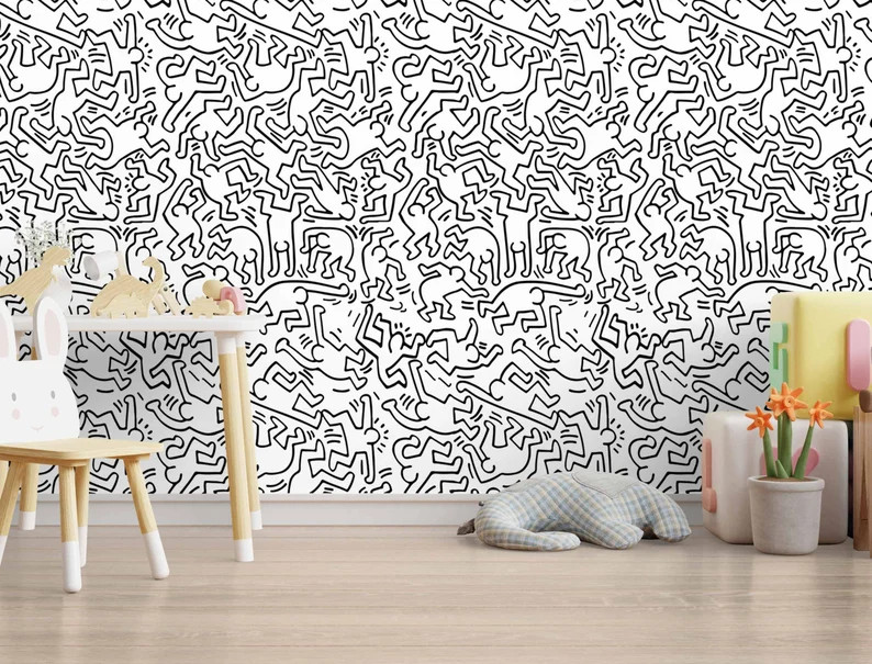 Keith Haring dancers Black and white minimalist removable | Etsy | Etsy (US)
