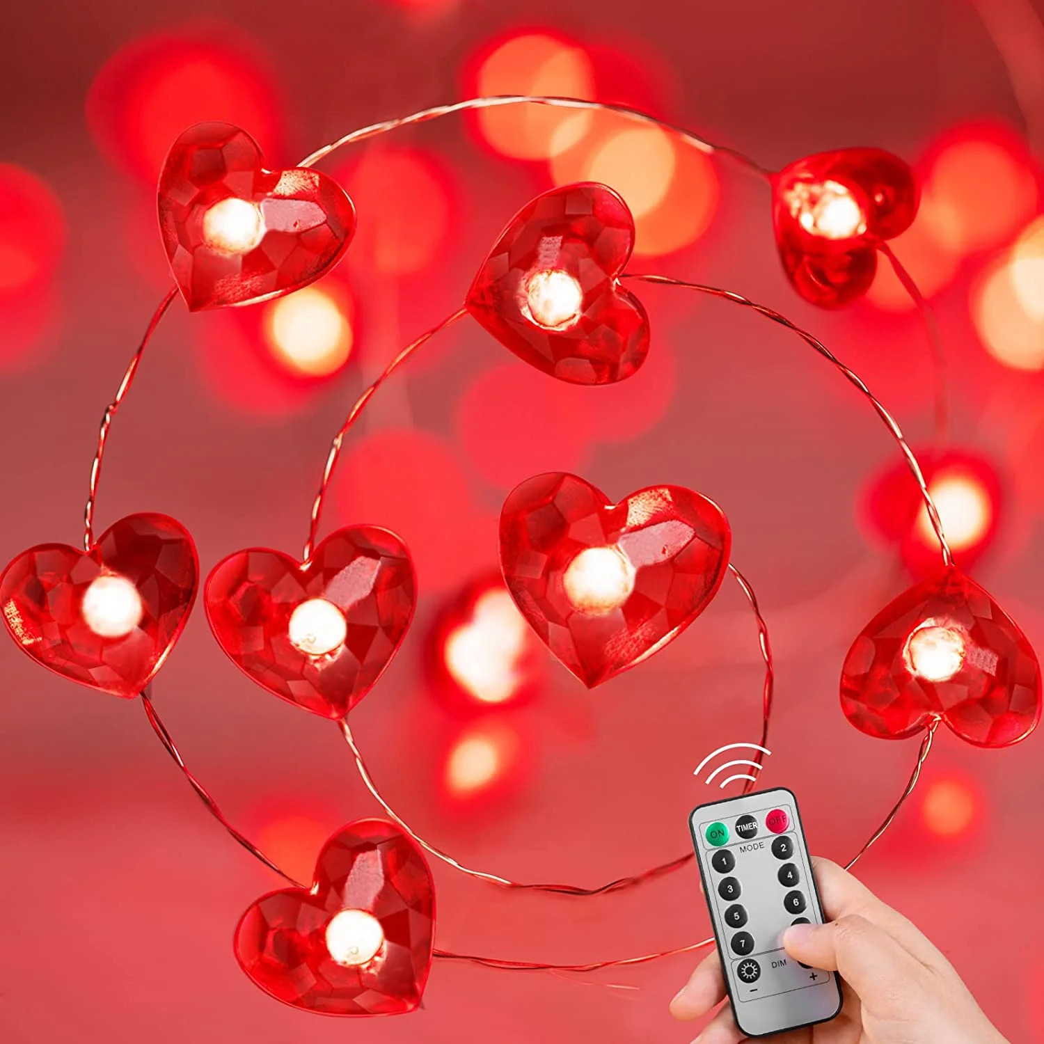 Valentine's Day Red Heart Mini String Lights - 13.8 Feet 40 LED Battery Operated Mini Fairy Light... | Walmart (US)