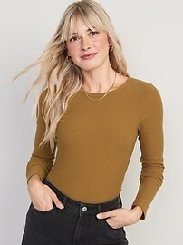 Plush Long-Sleeve Rib-Knit Slim-Fit T-Shirt for Women | Old Navy (US)