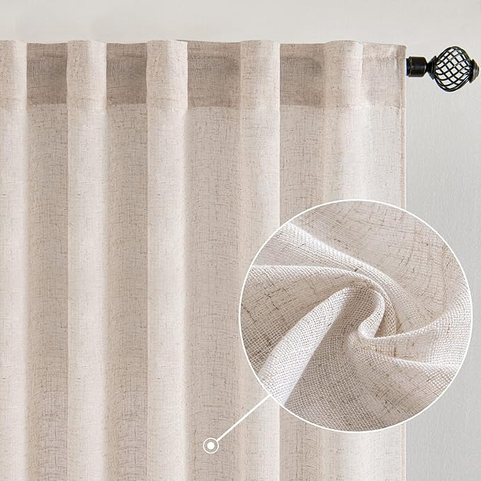 MIULEE Natural White Linen Curtains 94 Inch Length 2 Panels for Bedroom Living Room, Soft Thick L... | Amazon (US)