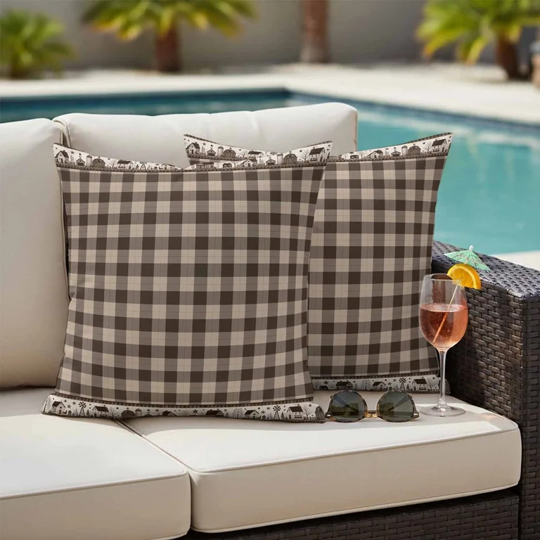 Checkered Plaid Outdoor Waterproof Throw Pillow Covers Set of 2, 20"x20", Rustic Farmhouse Minima... | Walmart (US)
