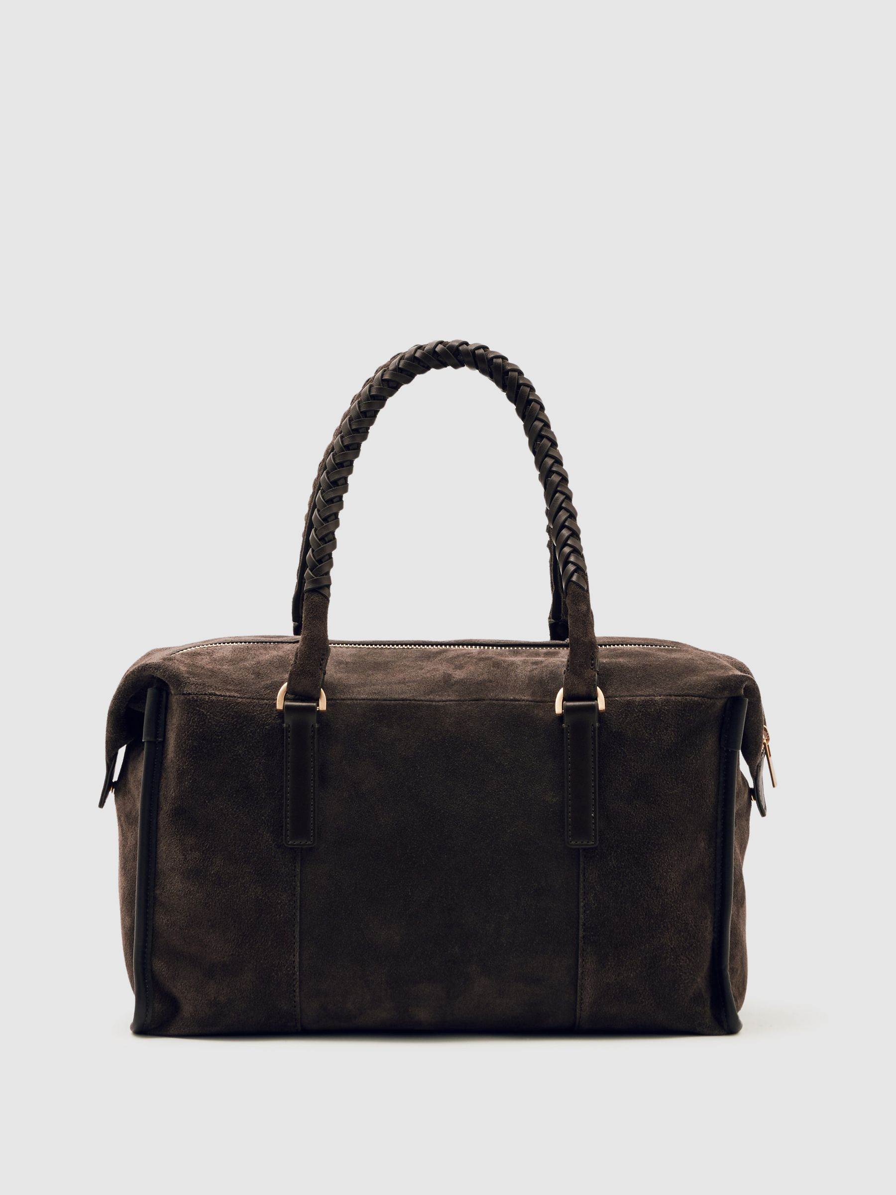 Suede Braided-Strap Bowling Bag in Chocolate | Reiss UK