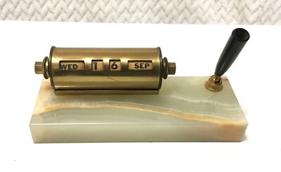 Vintage Brass Onyx Perpetual Desk Calendar Pen Holder Park Sherman | eBay US