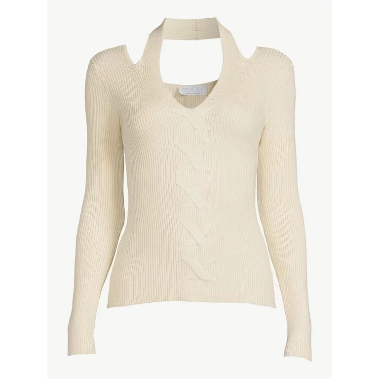 Sofia Jeans by Sofia Vergara Women's Cable Knit Cut Out Sweater | Walmart (US)