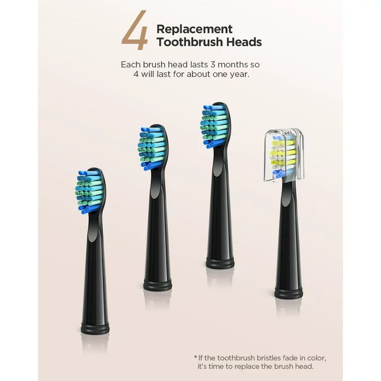 Fairywill Electric Toothbrush, Rechargeable Power Toothrush with 4 Brush Heads, 5 Modes and 2 Min... | Walmart (US)