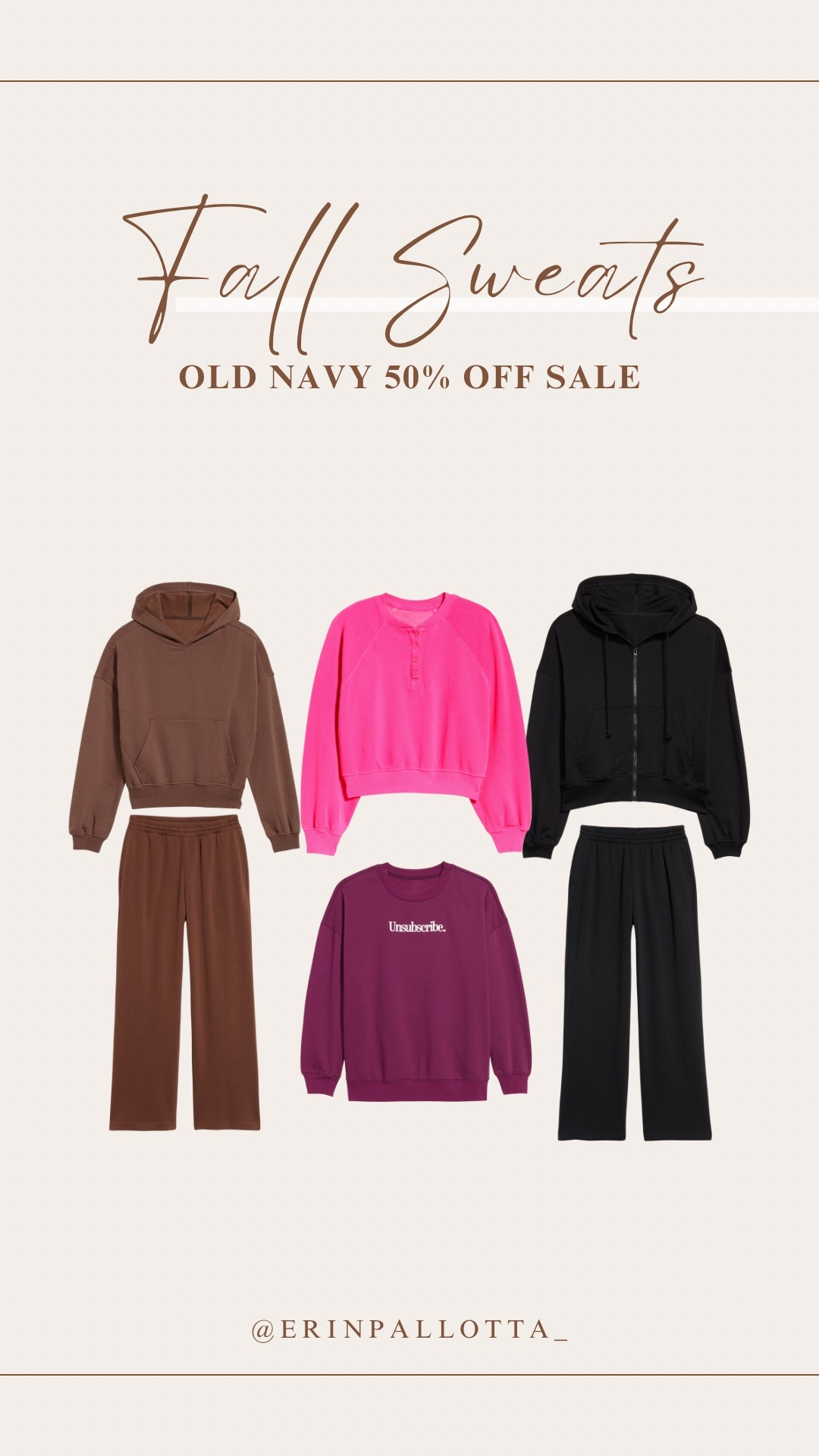 Sweatshirts and sweatpants are 50% off today and tomorrow! Love the brown set (they’re the same color but show up differently online) and the Unsubscribe crewneck! I have the black sweatpants and they’re super comfy! Come in petite sizing as well.

#LTKSaleAlert #LTKPetite #LTKFindsUnder50