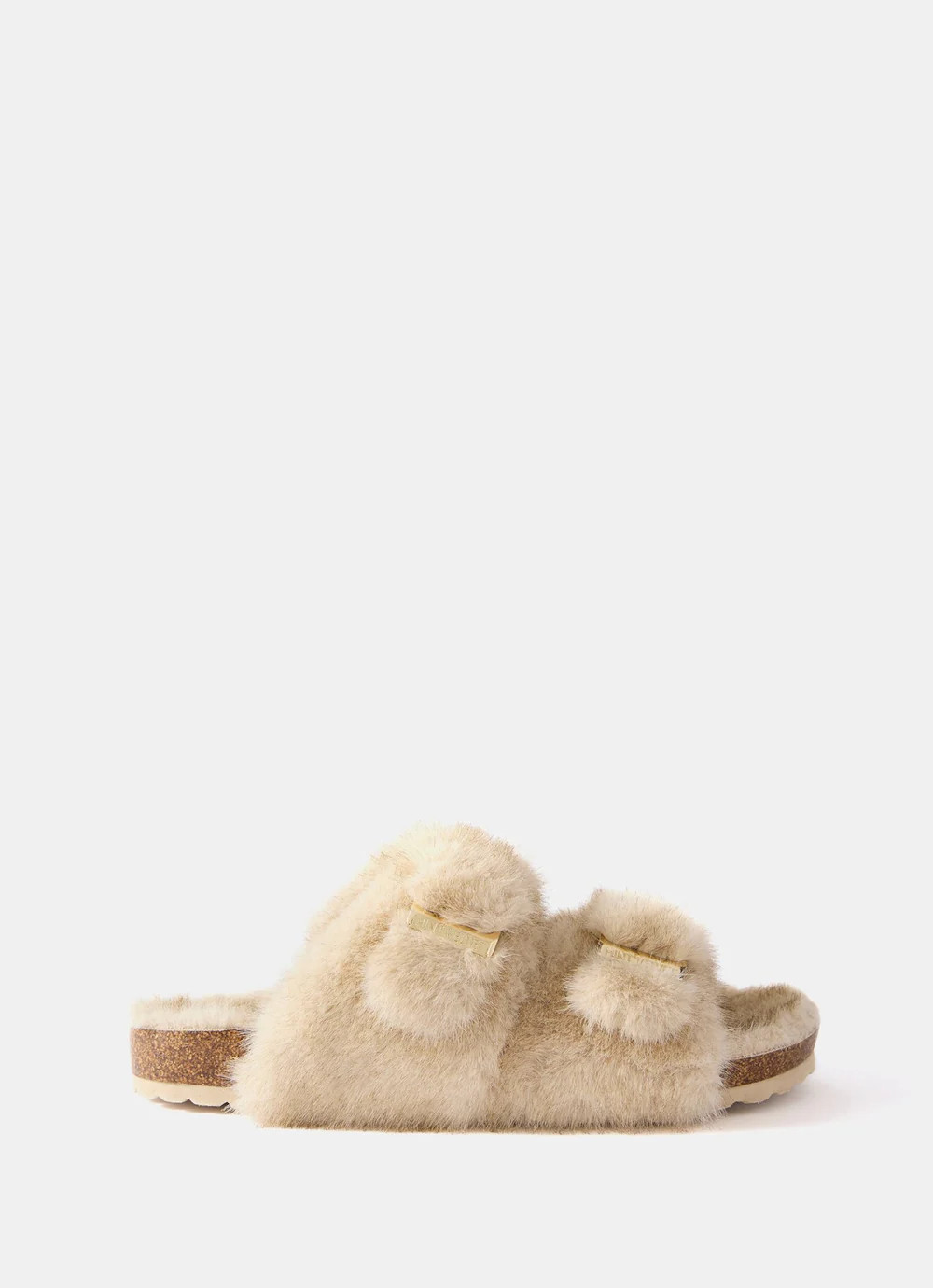 Neutral Two Strap Faux Fur Slippers | Mint Velvet