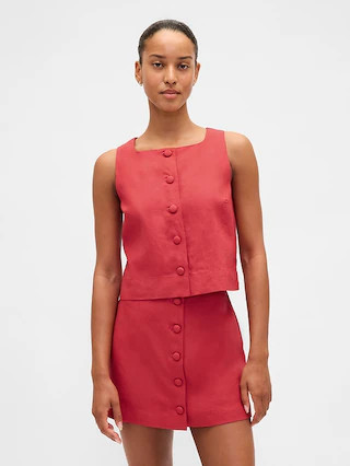 Linen-Blend Button-Front Shell Top | Gap (US)