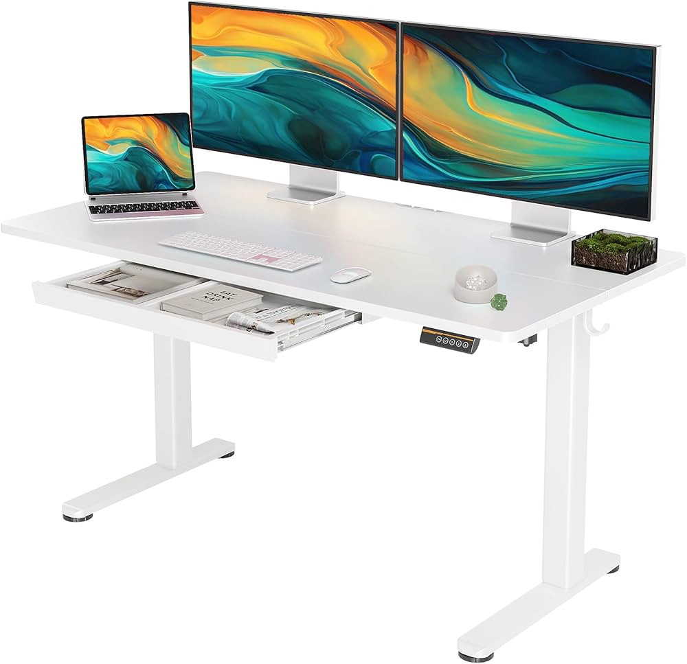 Standing Desk with Drawers, 55 x 24 Inch Adjustable Height Stand Up Desk, Electric Sit Stand Comp... | Amazon (US)