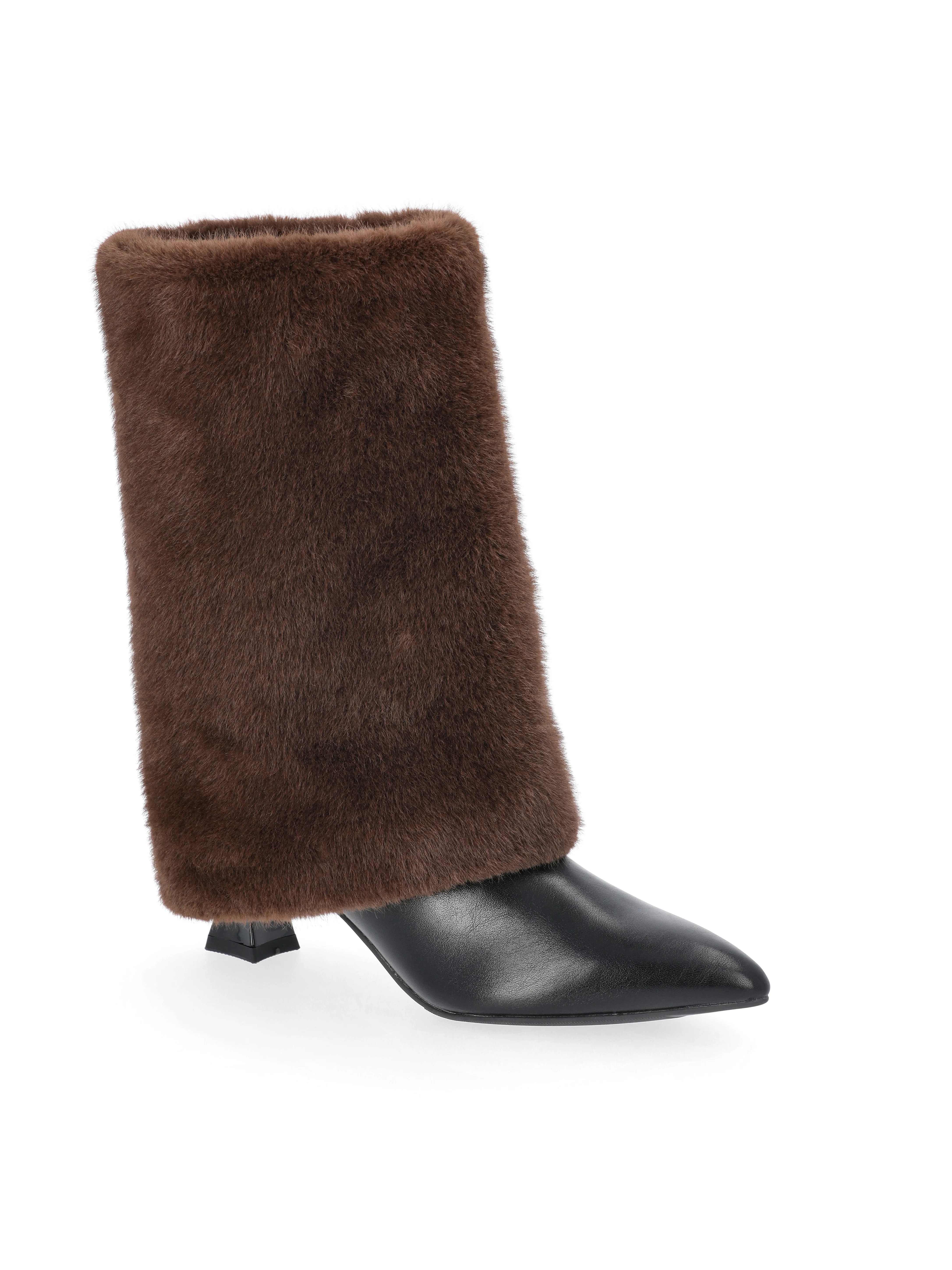 No Boundaries Women's Heeled Faux Fur Cuff Boots | Walmart (US)