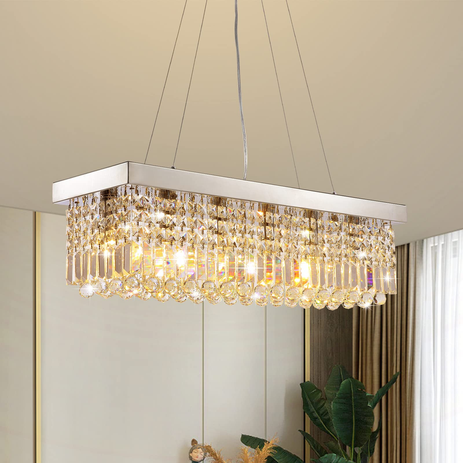 7PM Rectangle K9 Crystal Chandelier Modern Rectangular Pendant Light Fixture for Dining Room Kitc... | Amazon (US)