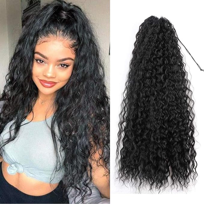 30inch Long Corn Curly Wave Drawstring Ponytail Synthetic High Puff Ponytail Hair Pieces With Com... | Amazon (US)