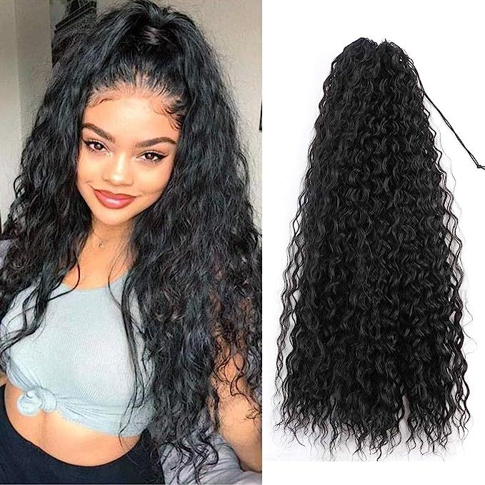 30inch Long Corn Curly Wave Drawstring Ponytail Synthetic High Puff Ponytail Hair Pieces With Com... | Amazon (US)