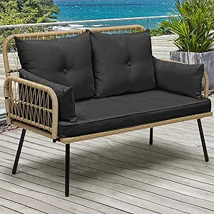 YITAHOME Patio Furniture Wicker Outdoor Loveseat, All-Weather Rattan Conversation for Backyard, B... | Amazon (US)