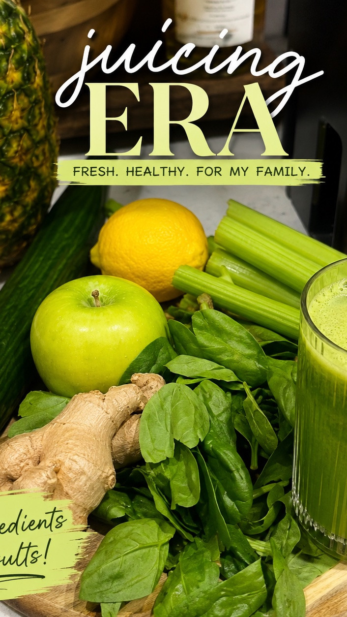 Juicing is life! Green Glow 🍏🥒🥬
🍏 Green apple
🥒 Cucumber
🌿 Celery
🥬 Spinach
🍍 Pineapple
🫚 Fresh ginger
🍋 Lemon

#LTKfoodie #LTKActive #LTKHome