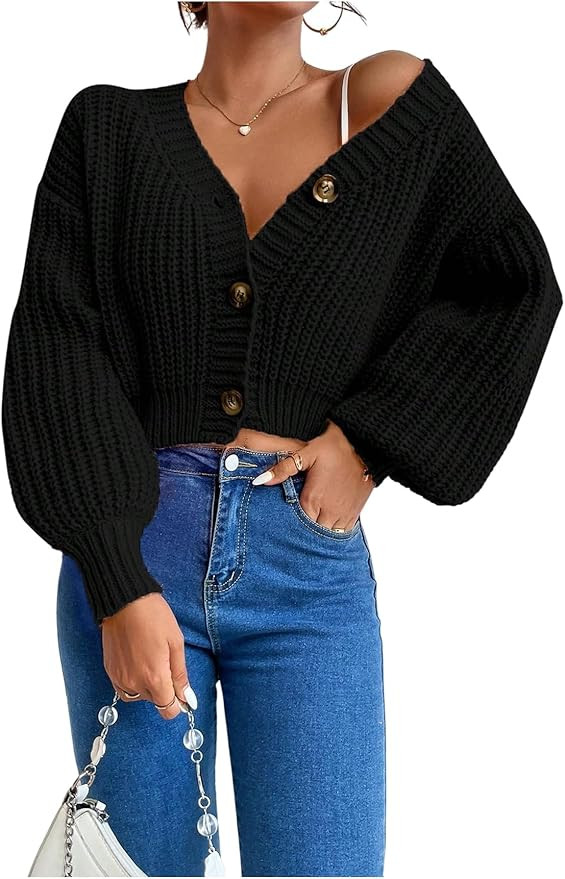 GORGLITTER Women's Button Up Cropped Cardigan Sweaters Chunky Knit Long Sleeve Trendy 2025 Fall C... | Amazon (US)