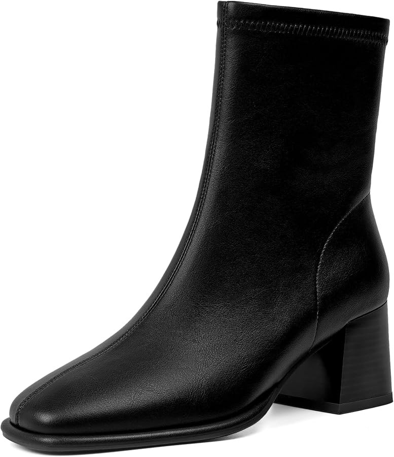 Ankle Boots for Women Square Toe Chunky Booties With Side Zipper | Amazon (US)