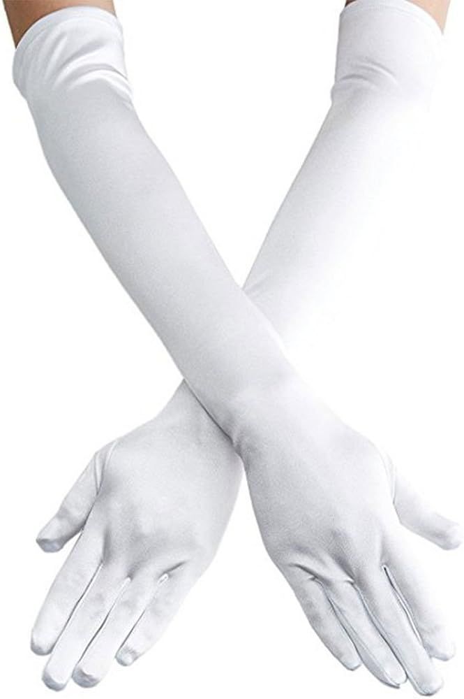 Women's Long Satin Finger Gloves Elbow Length 1920s Opera Bridal Dance Gloves | Amazon (US)