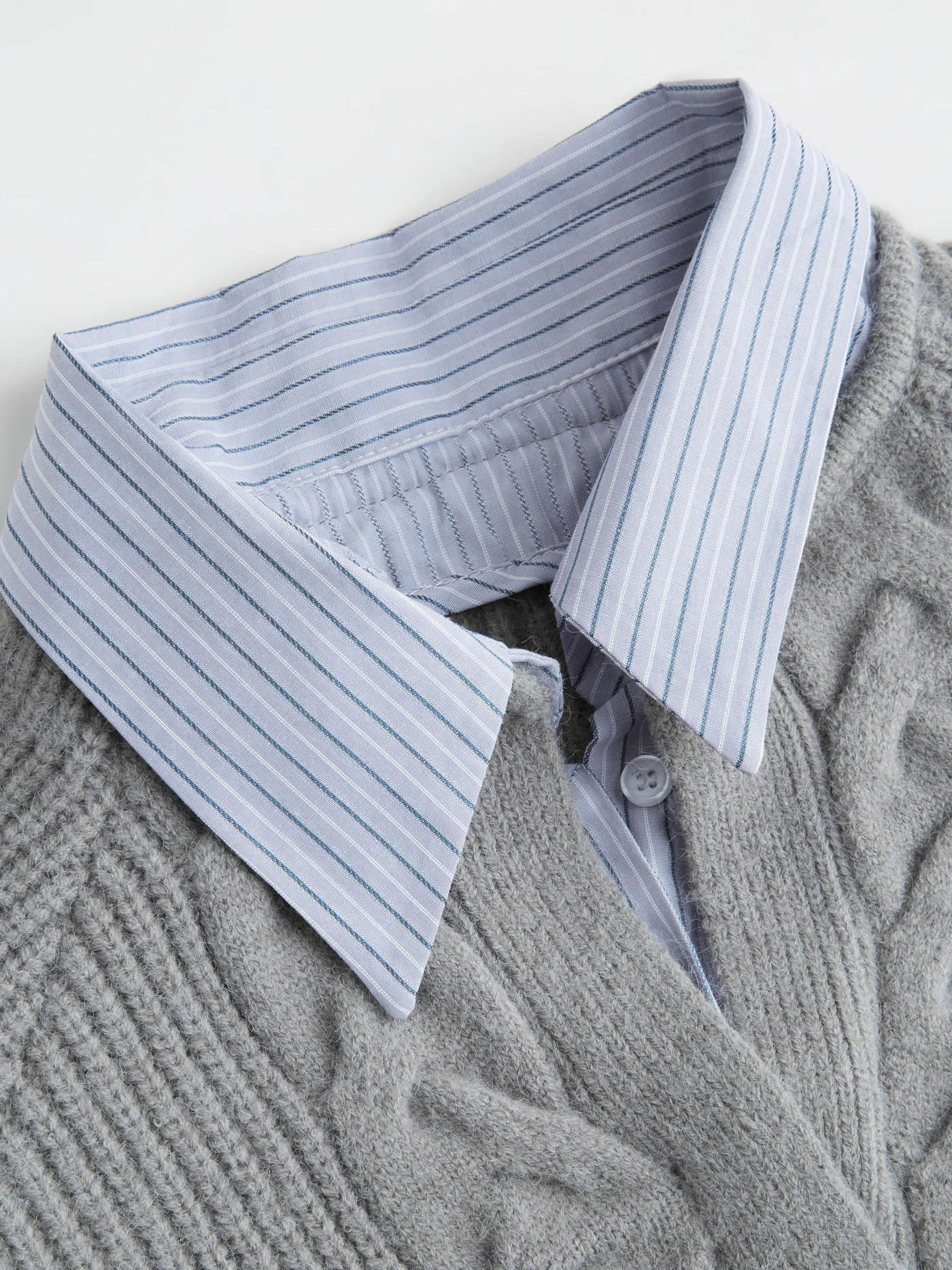 Preppy Knit Fabric Cable Knit Collar Two Tone Long Sleeve Top For School | Cider