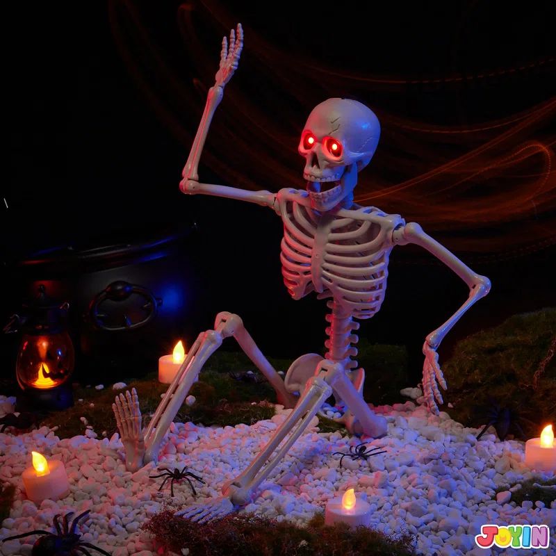 The Holiday Aisle® 24 inches Halloween Skeleton Full Body Human Plastic Bones with LED Light Eye... | Wayfair North America