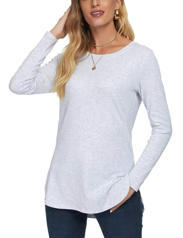 Herou Women's Casual Long Sleeve T Shirt Crewneck with Side Split Fall Pullover Loose Tunic Sweat... | Amazon (US)